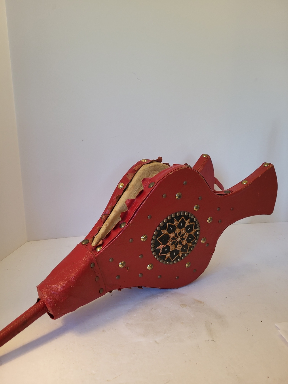 Vintage 1970s Red Moroccan Leather Fireplace Bellows